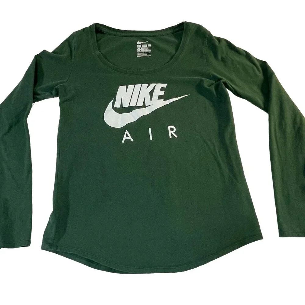 Nike Air Long Sleeve Graphic Tee Green White Logo Women's Small